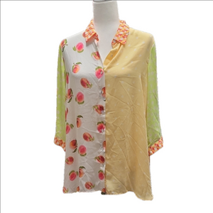 Yellow and Cream Asymmetrical 3/4 Sleeve Button Down Shirt 1x